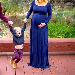 Gorgeous Long Sleeve Scoop Neck Floor-length Dress (Large / Navy)